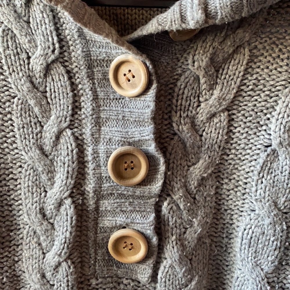 DELiA*s grey hooded cable-knit sweater with button collar - Picture 3 of 4